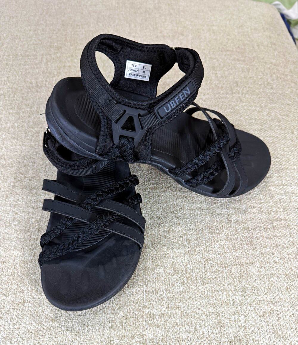 UBFEN Women's Black Strappy Hook & Loop Ankle Sandals EU 38 Adjustable